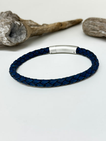 Bracelet  Cuir tressé bleu  AS-B427 dessiné à Montréal Arz Steel