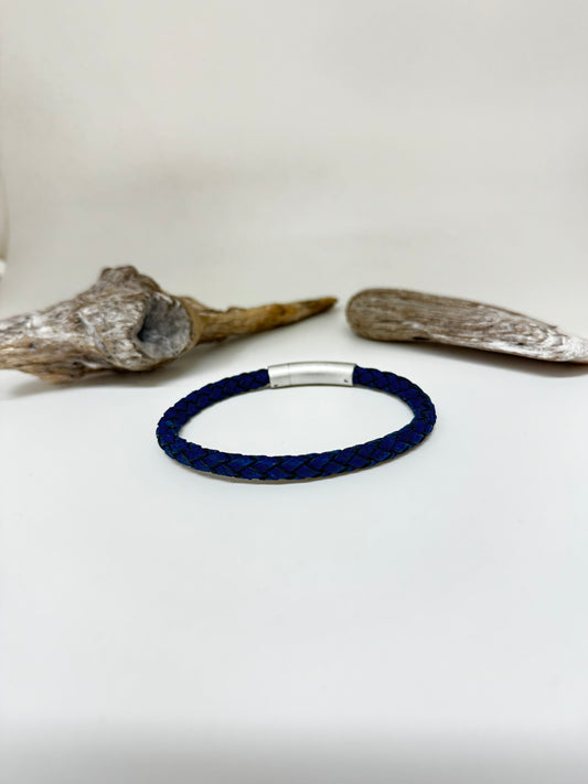 Bracelet  Cuir tressé bleu  AS-B427 dessiné à Montréal Arz Steel