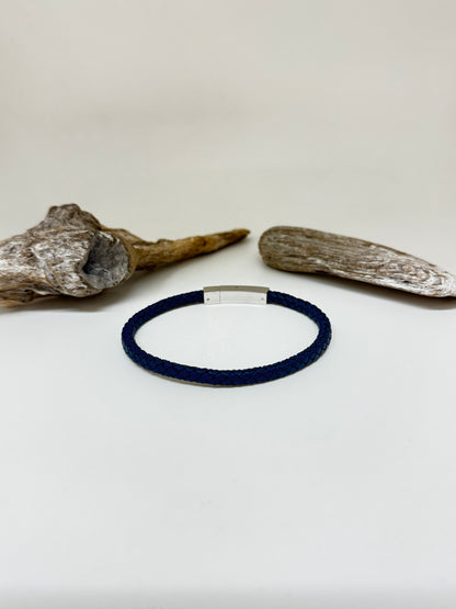 Bracelet Cuir tressé bleu dessiné à Montréal Arz Steel AS-B513