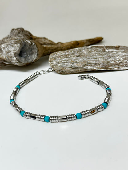 Bracelet Acier et Turquoises dessiné à Montréal Arz Steel AS-B458