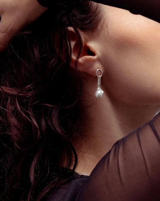 Virage Argent boucles d'oreilles perles baroque Véronique Roy