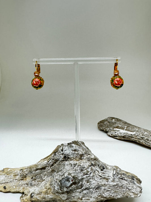 Boucles Decalco jaune floral Fabriqué à la main à Marseille en France Gas bijoux Boucles Decalco jaune floral