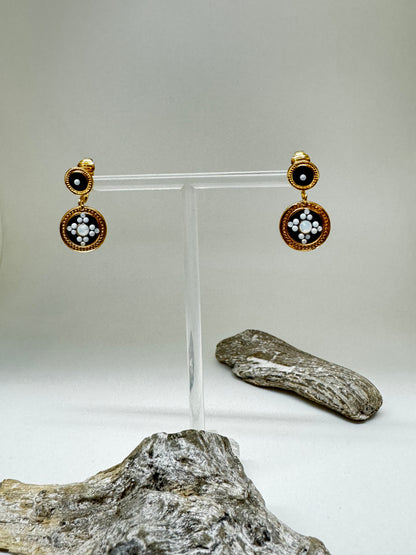 Boucles d'oreilles Asequin Noir-Blanc Bijoux Produite à Marseille Gas bijoux Asequin petite Noir-Blanc Asequin