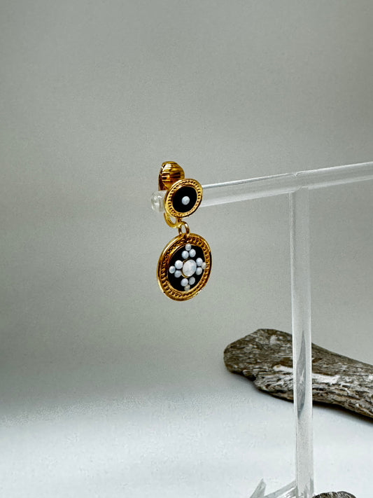 Boucles d'oreilles Asequin Noir-Blanc Bijoux Produite à Marseille Gas bijoux Asequin petite Noir-Blanc Asequin