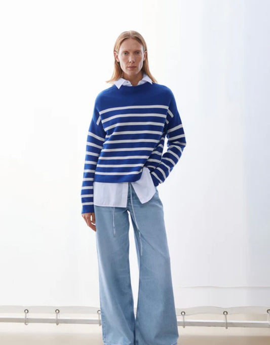 MERINAA BLUE GLOW RAYÉ PULL EN MAILLE Armed Angel MERINAA BLUE GLOW RAYÉ PULL EN MAILLE