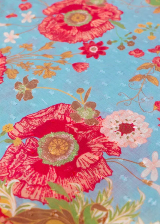 Écharpe en coton - Motifs cachemire et coquelicots Powder design CSC6