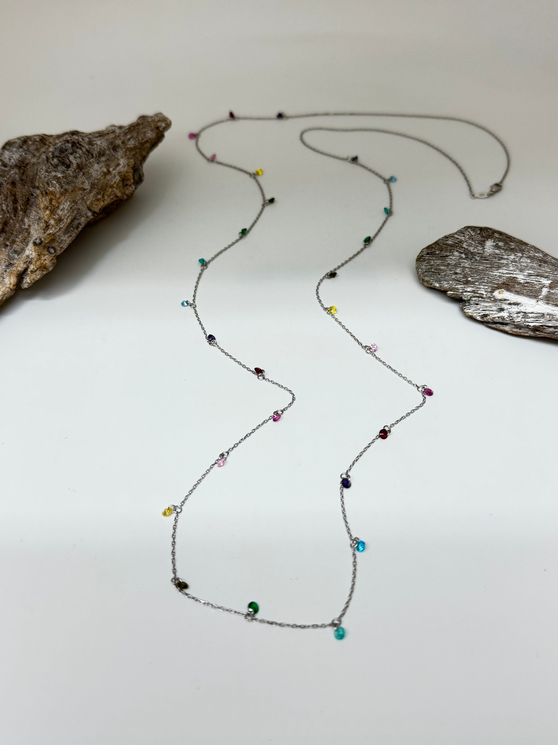 Collier Multicolor long en Argent 925 et zircon Kurshuni Collier Multi color en Argent 925 et zircon RNKX120-2DL