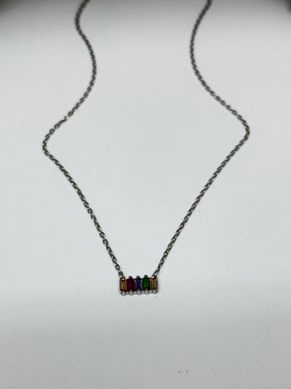 Collier Multicolor rectangulaire en Argent 925 et zircon Kurshuni Collier Multi color en Argent 925 et zircon