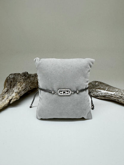 Bracelet Mom Argent 925 sur cordon taupe Kurshuni
