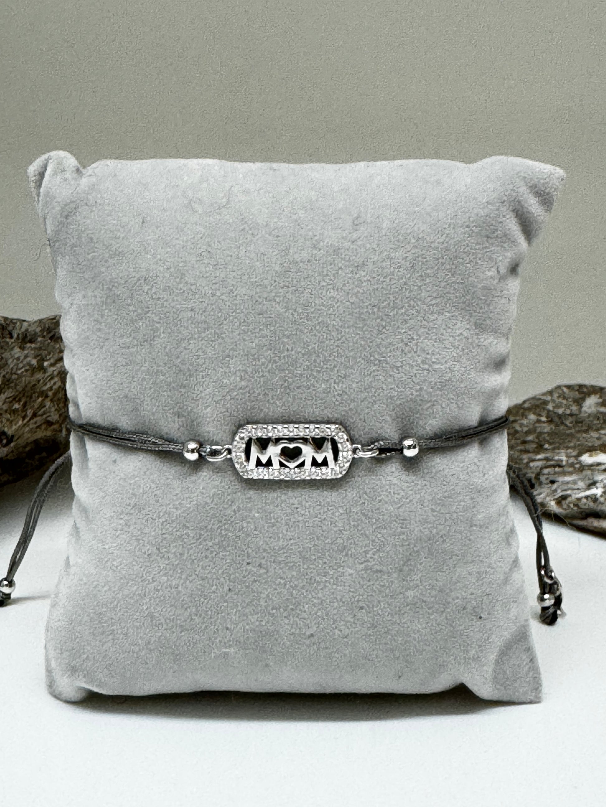 Bracelet Mom Argent 925 sur cordon taupe Kurshuni