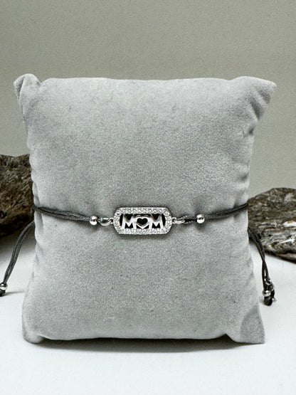 Bracelet Mom Argent 925 sur cordon taupe Kurshuni