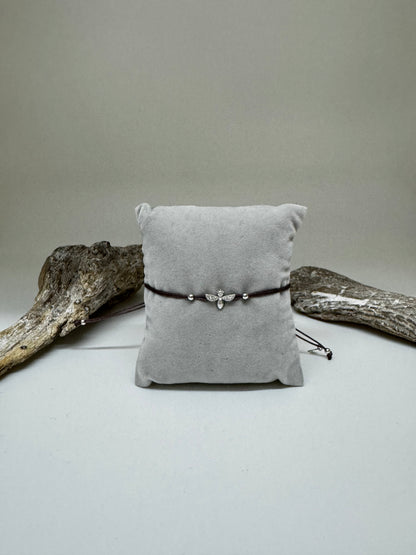 Bracelet Abeille Argent 925 sur cordon taupe Kurshuni Bracelet Abeille Argent 925 KR1138-4