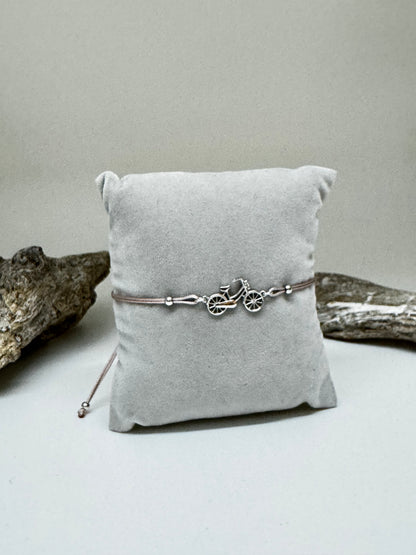 Bracelet Bicyclette Argent 925 sur cordon taupe Kurshuni Bracelet Bicyclette Argent 925 KR1334-4