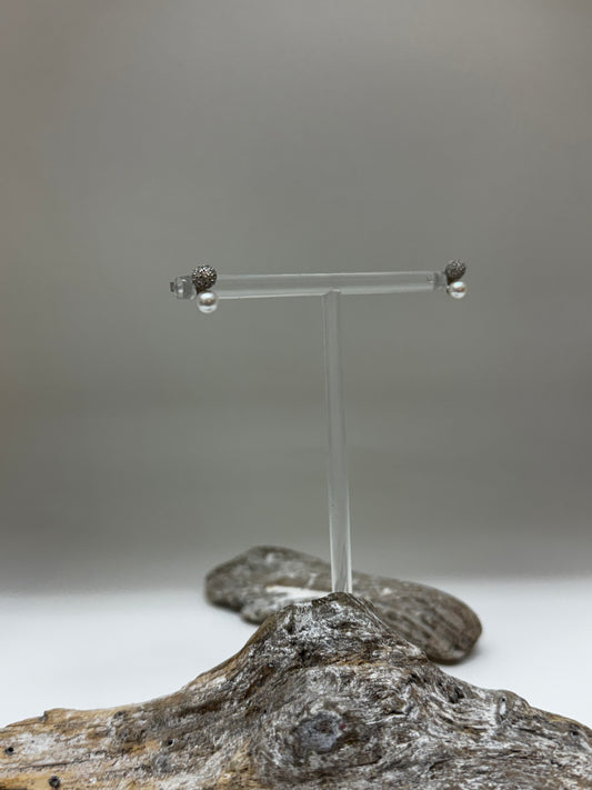 Boucles d'oreilles double boules avec zircons et une perle Argent sterling Kurshuni Boucles d'oreilles boules KR1450-3