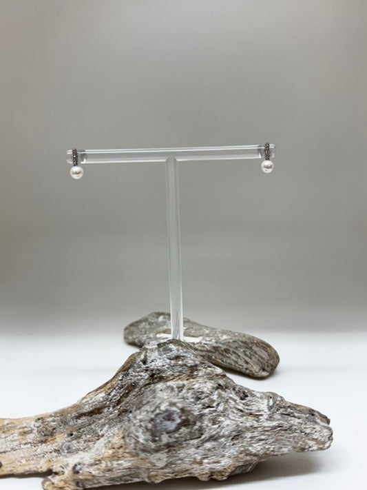 Boucles d'oreilles avec zircons et une perle Argent sterling Kurshuni avec zircons et une perle KR143E-3