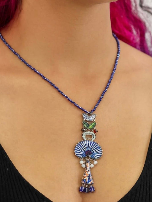 Collier Blue Domes Glass Aegean AyalaBar fabriquée au Moyen Orient R3646