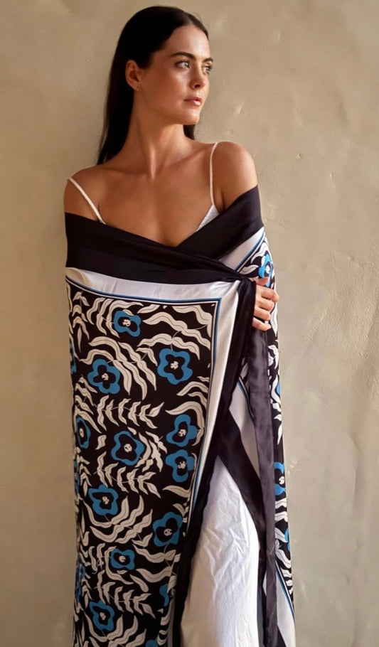 Mili Mila Paréo Poppy Blue - 140 x 105 cm Mili Mila foulard PAR-PP-BL-140