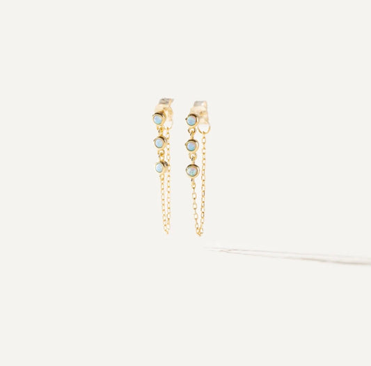 TRINA Opale iridescente bleue boucles d'oreilles vermeil 14K Dessiné à Montréal Boa TRINA Opale
