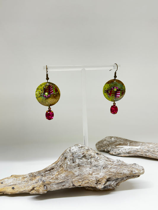Boucles d'oreilles Bronze avec cristaux 5 cm Nathalie Laramée Boucles d'oreilles