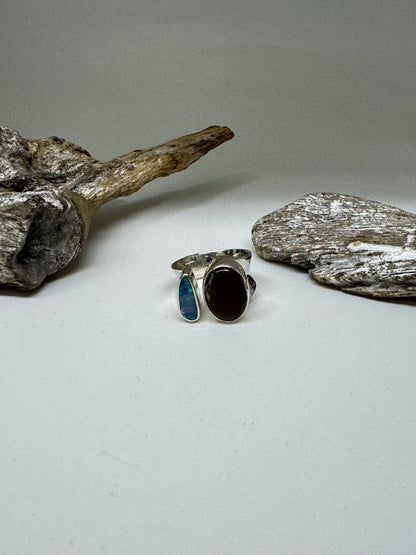 Bague Argent sterling Opal de feu et Roche mère Dessiné par Carole Morand de Montréal Opal
