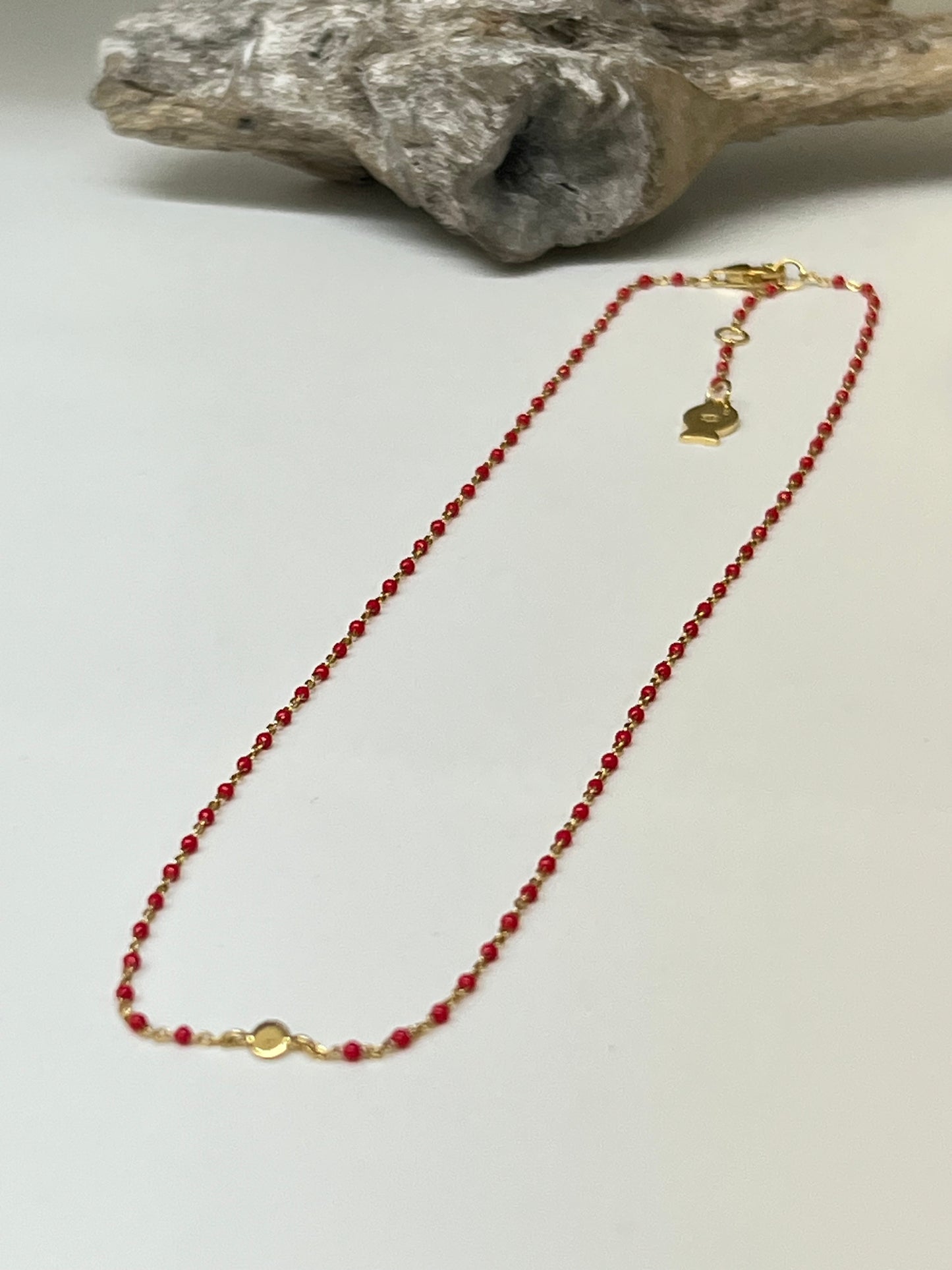 Collier Mimi rouge Argent 925 plaqué or 18 kt Fabriqué à la main à Paris en France Clio Blue