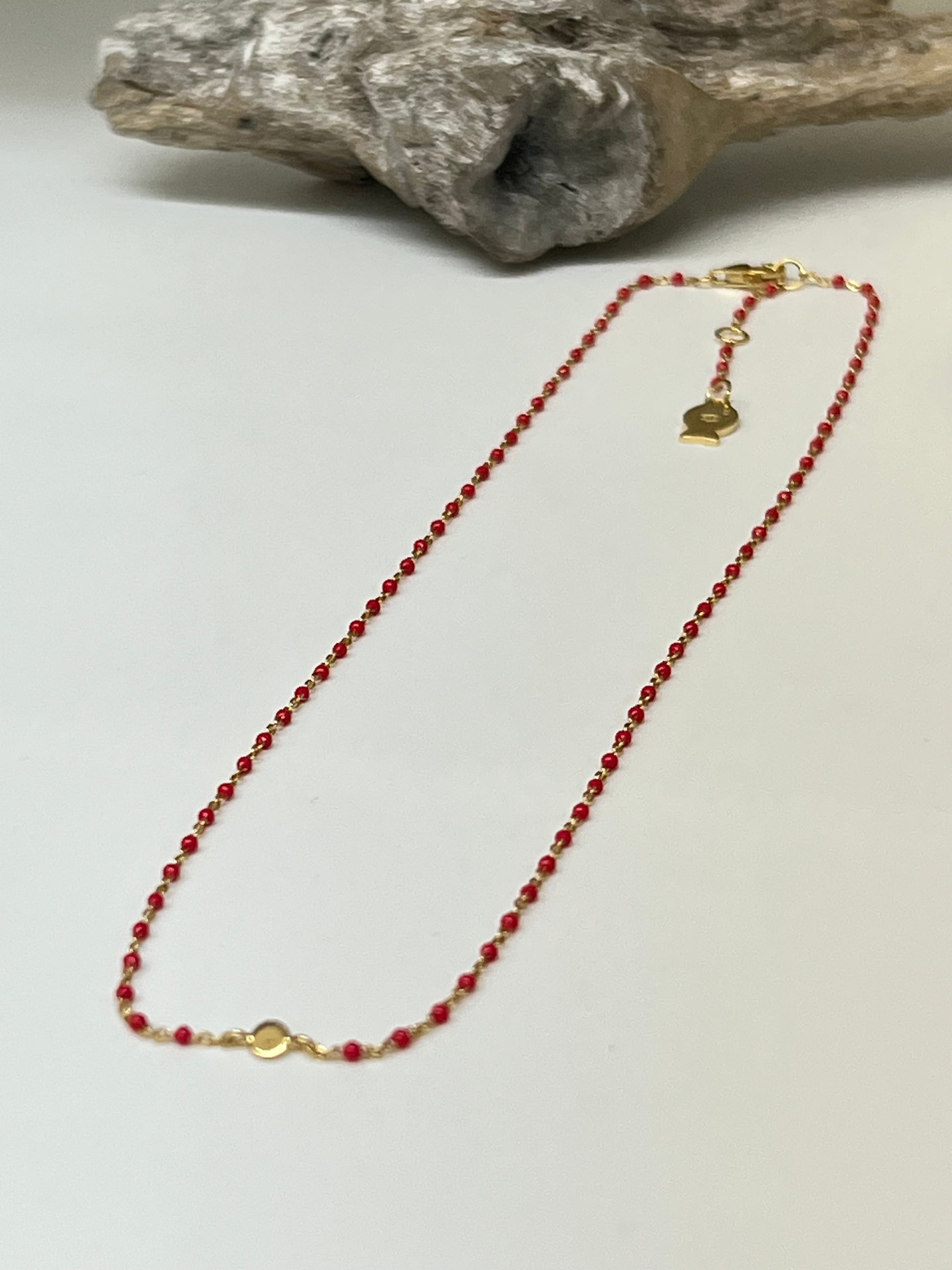 Collier Mimi rouge Argent 925 plaqué or 18 kt Fabriqué à la main à Paris en France Clio Blue