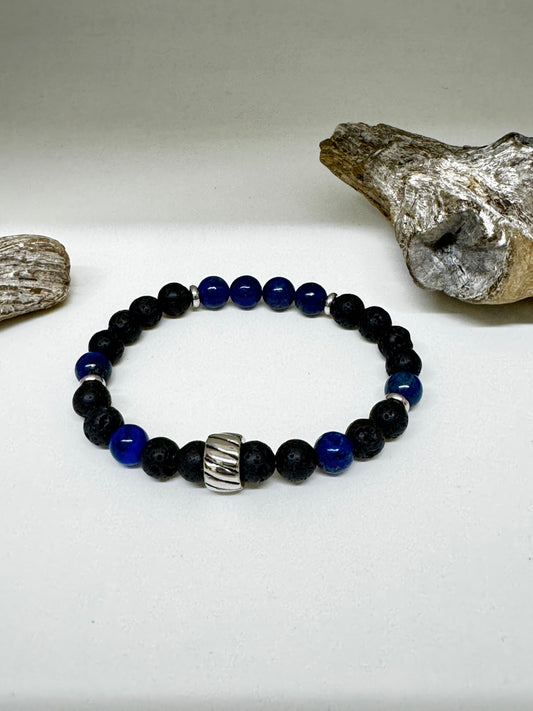 Bracelet Pierre volcanique et Lapis-Lazuli Fait à Montréal Nicole Giroux