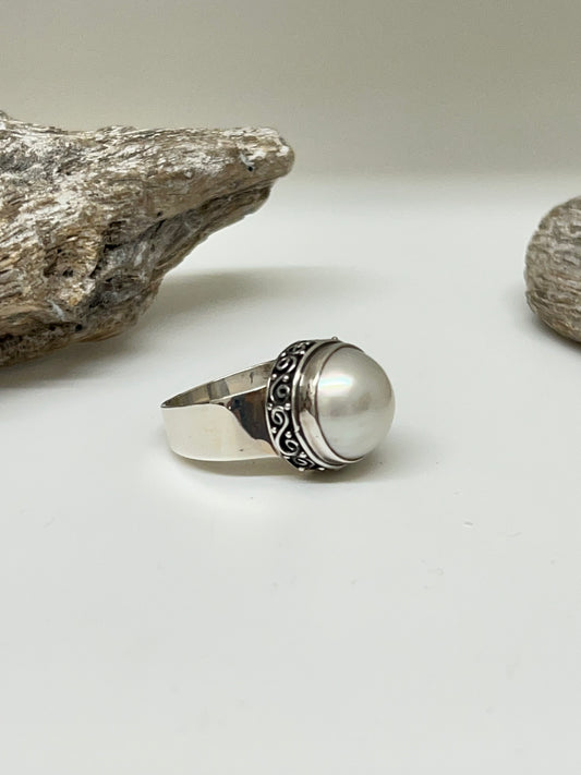 Bague Argent 925 & Perle Biwa Fait main par Artisans de l'Indonésie  Mireille Larbie