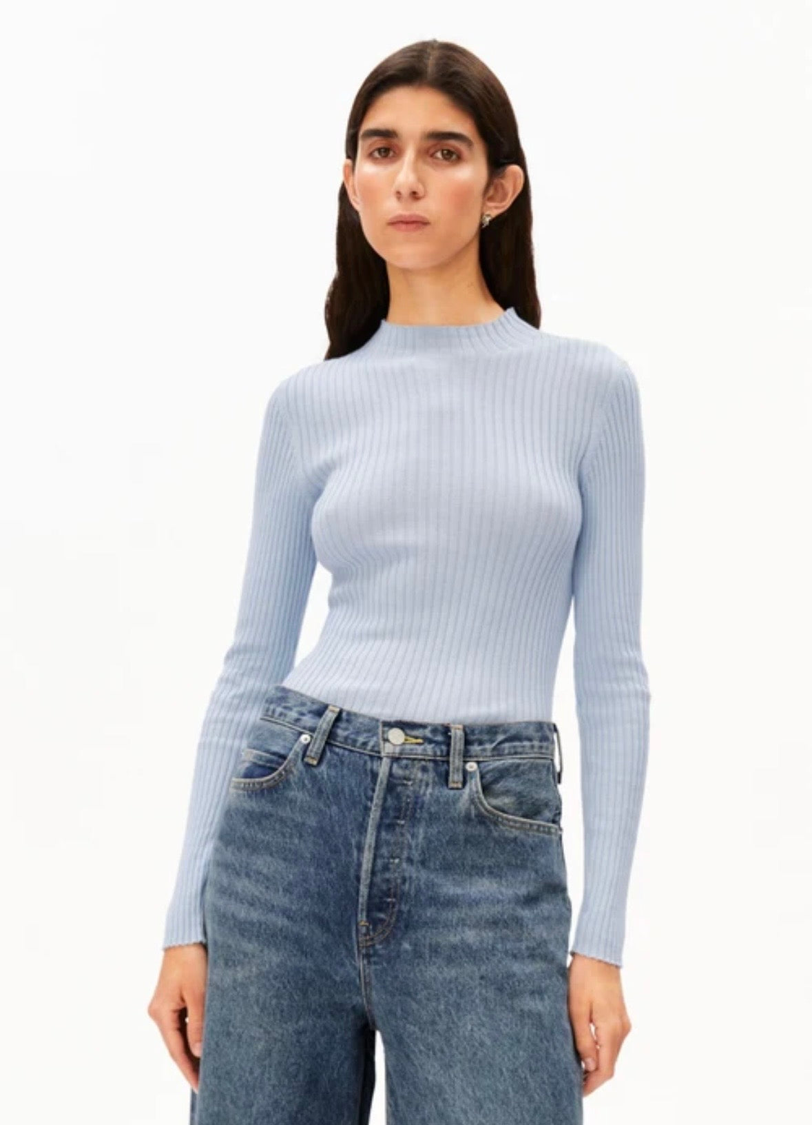 PULL EN MAILLE ALAANIA Mist blue Armed Angel Merinaa pull cotton biologique PULL EN MAILLE ALAANIA