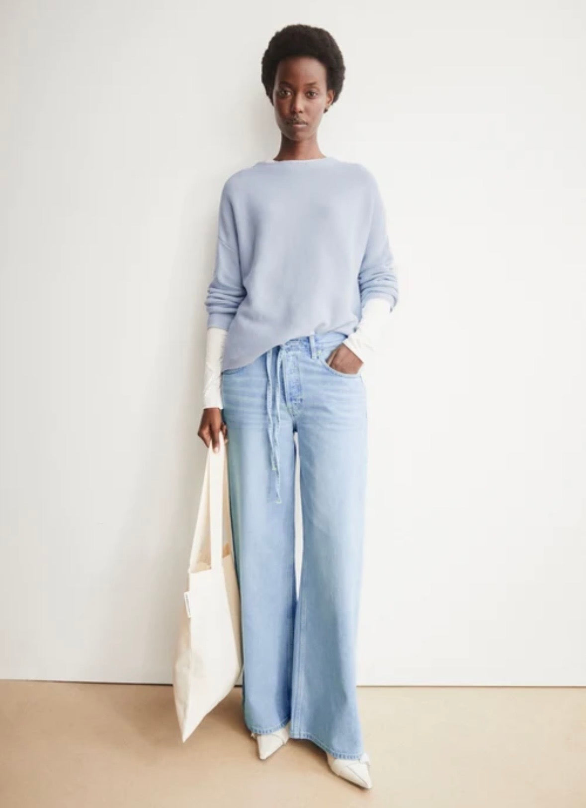 MERINAA PULL EN MAILLE Mist blue Armed Angel Merinaa pull cotton biologique Merinaa mist blue