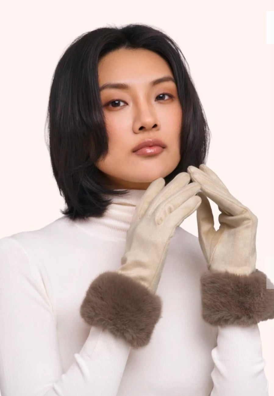 Gants Bettina en suédine et fourrure, crème Powder design Gants Bettina en suédine et fourrure, crème BET57