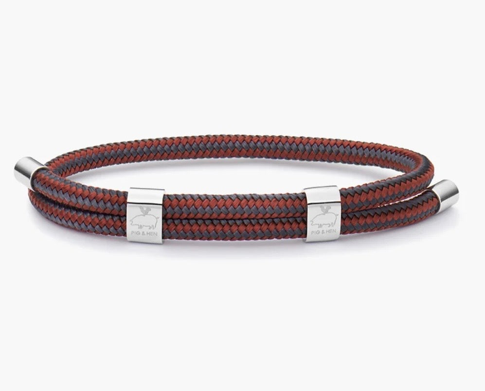 Bracelet Little Lewis DBL Velvet red - Slate Gray Pig & HenAmsterdam Pig& Hen Bracelet Little Lewis DBL Velvet red - Slate Gray