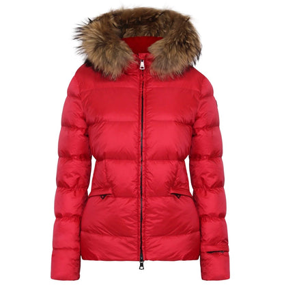 Manteau en duvet SELENE Rouge avec bordure en fourrure Solivé SELENE Rouge