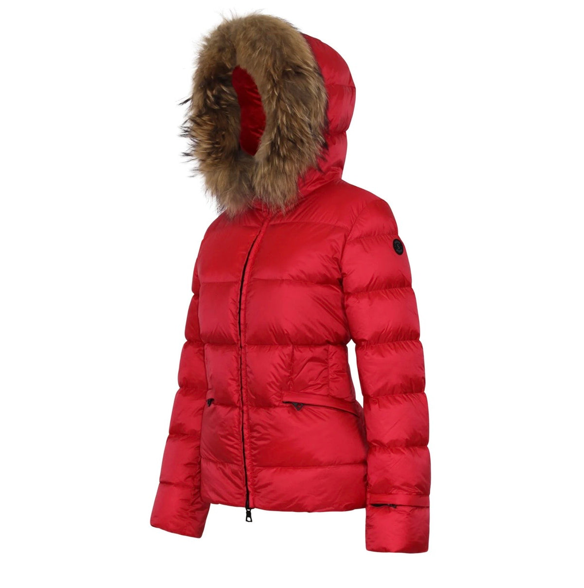 Manteau en duvet SELENE Rouge avec bordure en fourrure Solivé SELENE Rouge