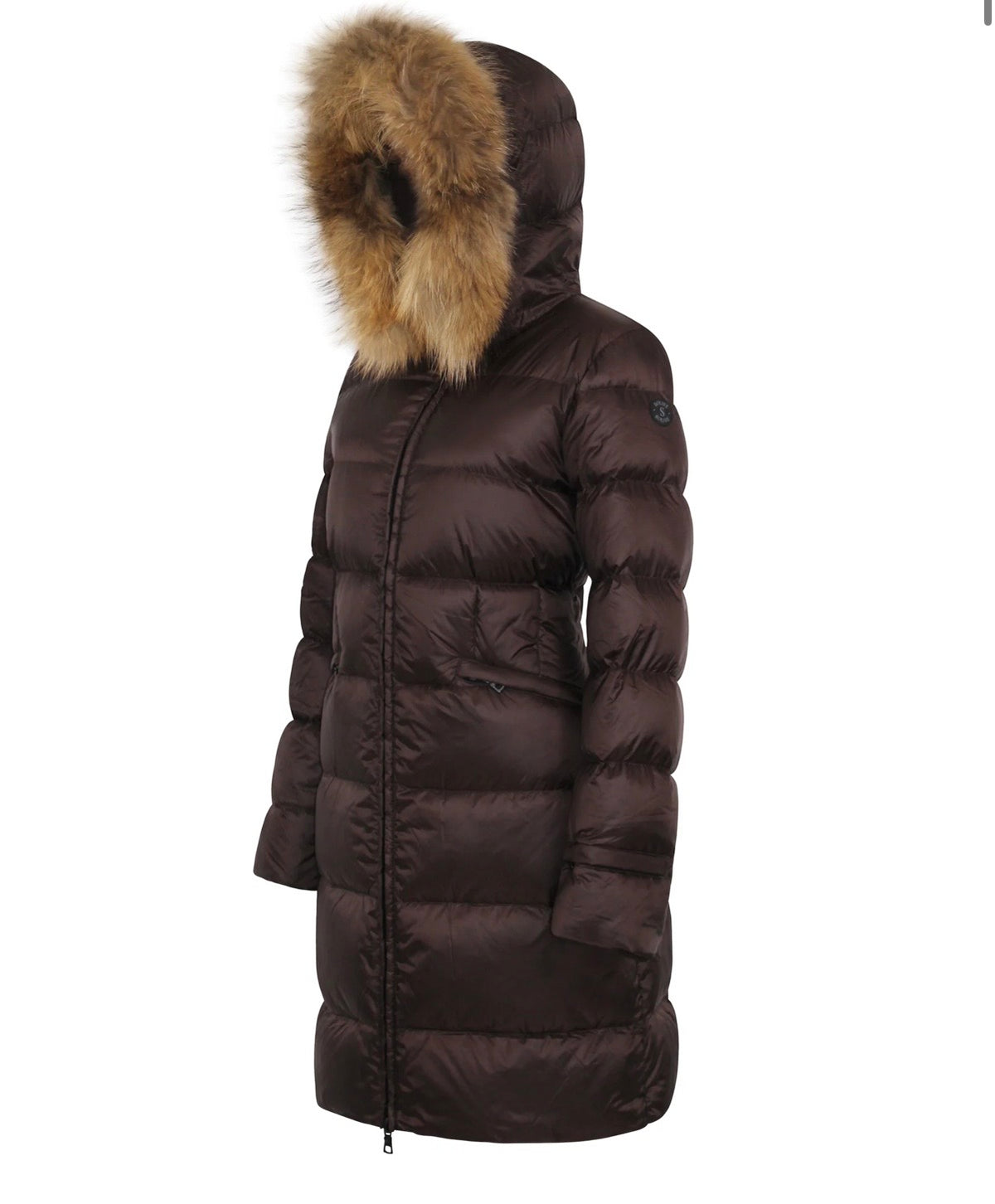 Manteau en duvet FREYA Chocolat avec bordure en fourrure Solivé FREYA Chocolat
