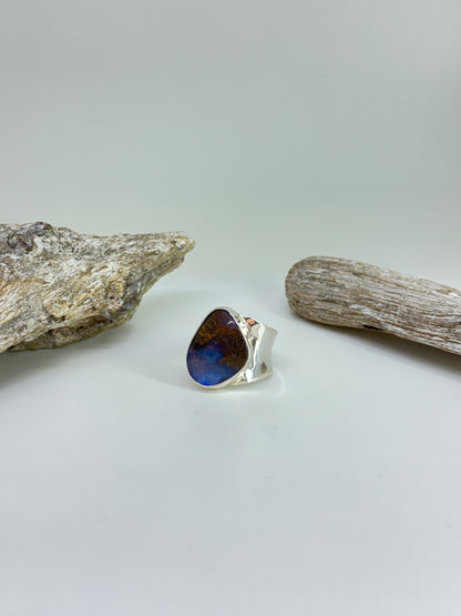 Bague Argent 925 Opal de feu &amp; Roche mère Dessiné par Carole Morand de Montréal Opal&nbsp;