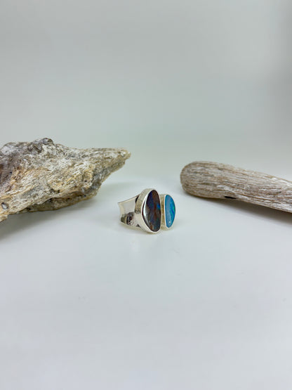 Bague Argent 925 Opal de feu et Roche mère Dessiné par Carole Morand de Montréal Opal