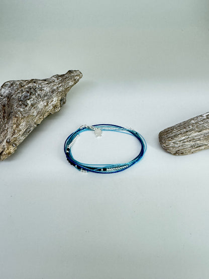 Collier Argent 925 Fils bleu et cristaux Fabriqué à la main à Paris en France Clio Blue Collier Fils bleu et Cristaux BR4249BLE/NO
