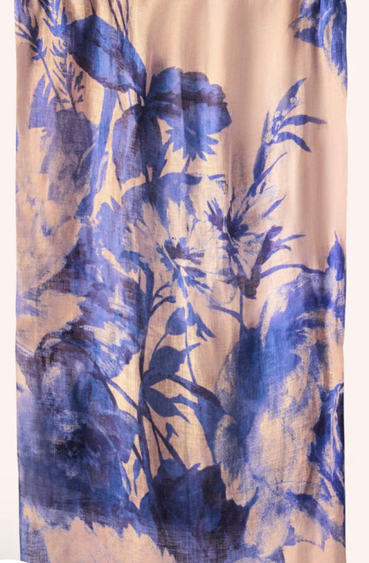 Écharpe en lin/coton - Fleurs bleues