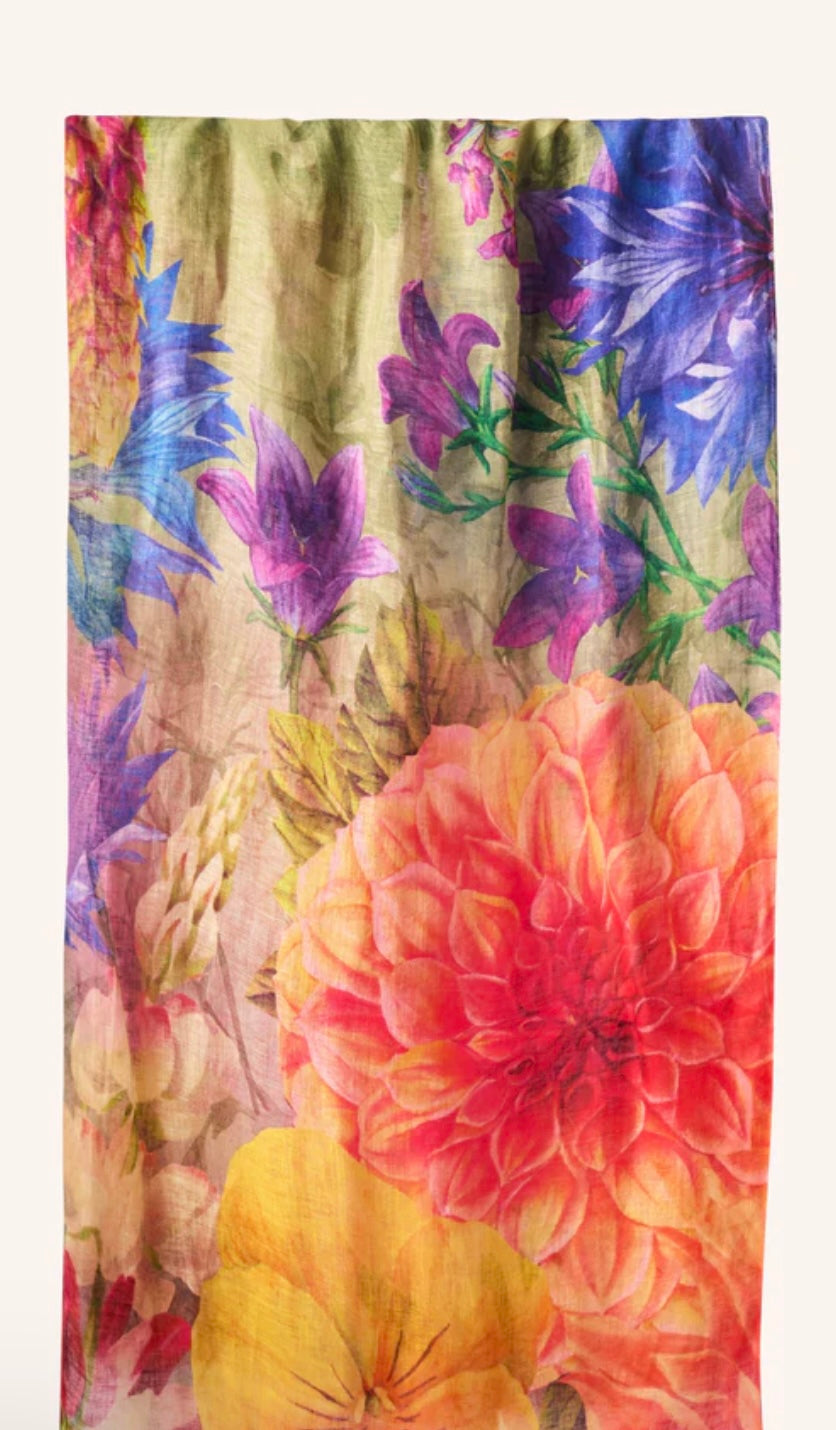 Écharpe en lin/coton - Fleurs abondantes Powder design LIN 36