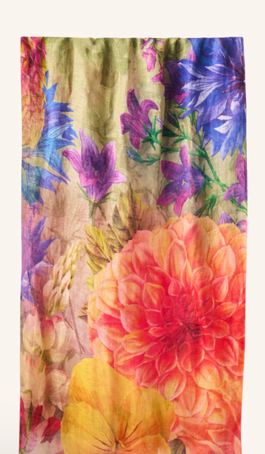 Écharpe en lin/coton - Fleurs abondantes Powder design LIN 36