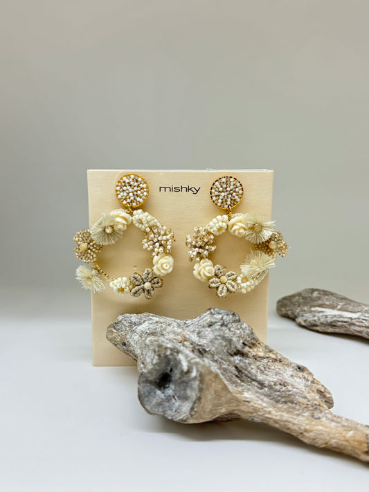 Boucles d'oreilles créoles avec perles florales Fait à la main en Colombie Mishky 111-12894