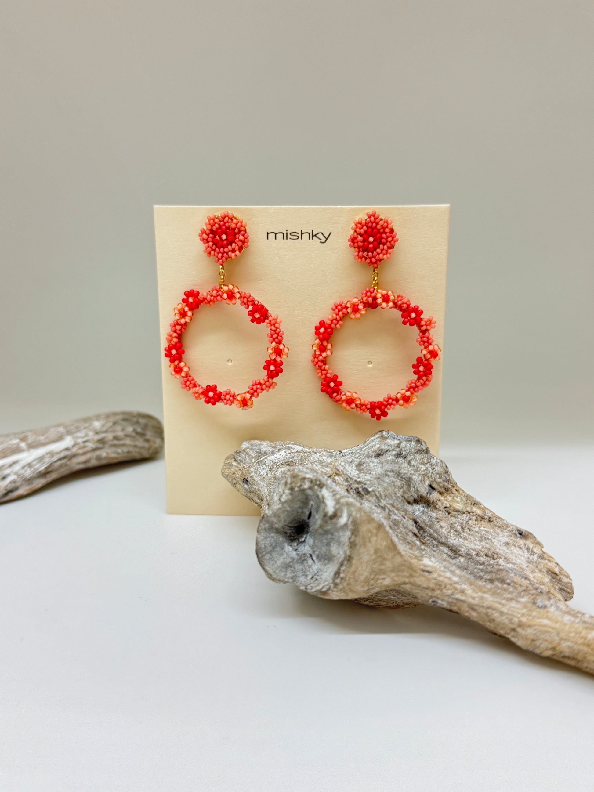 Boucles d'oreilles créoles avec perles florales Fait à la main en Colombie Mishky 111-12960