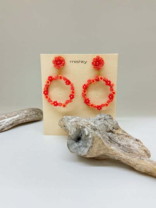 Boucles d'oreilles créoles avec perles florales Fait à la main en Colombie Mishky 111-12960