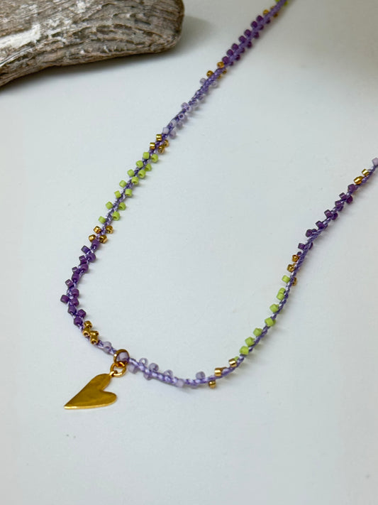 Collier réglable en perles Miyuki lavande avec pièces plaquées or Mishky Fait à la main en Colombie Mishky 113-12977
