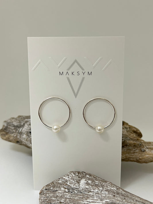 Boucles d'oreilles cercles + perles blanches // Argent Fait main à Montréal Maksym joaillerie bogcheva