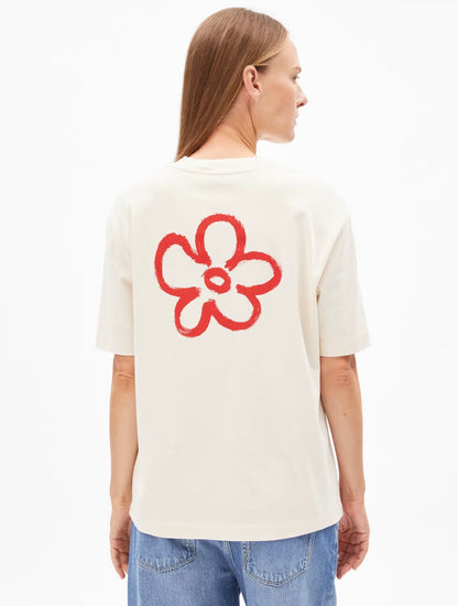 TARJAA BACK FLOWAA T-shirt en mélange de coton recyclé Armed Angel TARJAA BACK FLOWAA