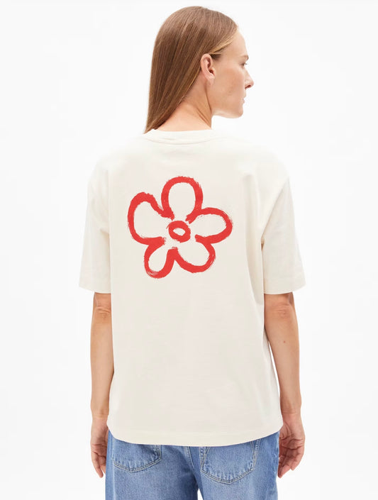 TARJAA BACK FLOWAA T-shirt en mélange de coton recyclé Armed Angel TARJAA BACK FLOWAA