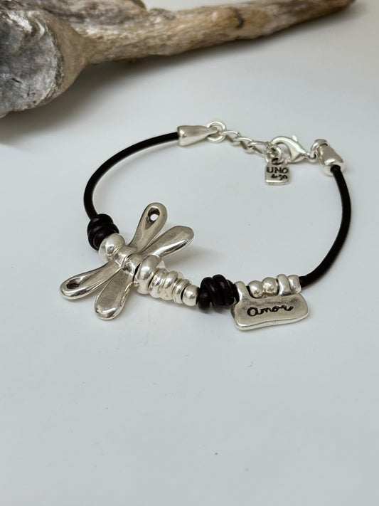 Bracelet en cuir avec perles et papillon Fait main Artisans d'Espagne Uno de 50 Ser Rebelde