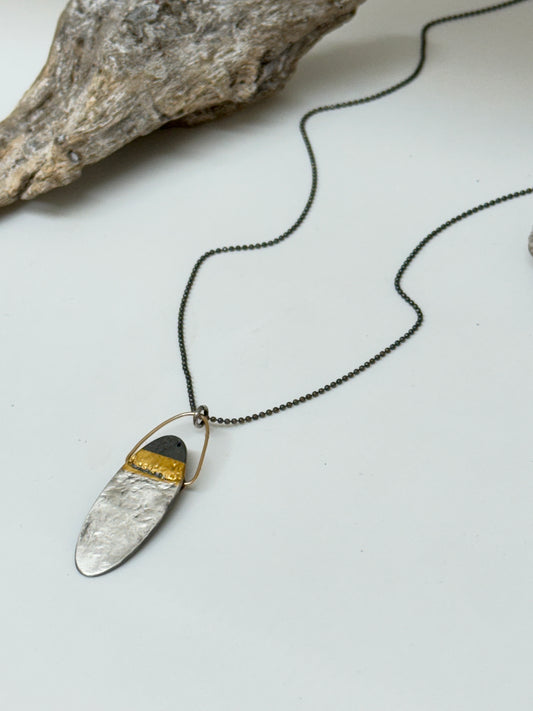 Collier Organique Argent 925 et feuille or, fait main en Ontario Air & Earth Design Tipping Point